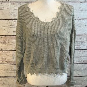 Jessica Simpson Green Distressed Sweater